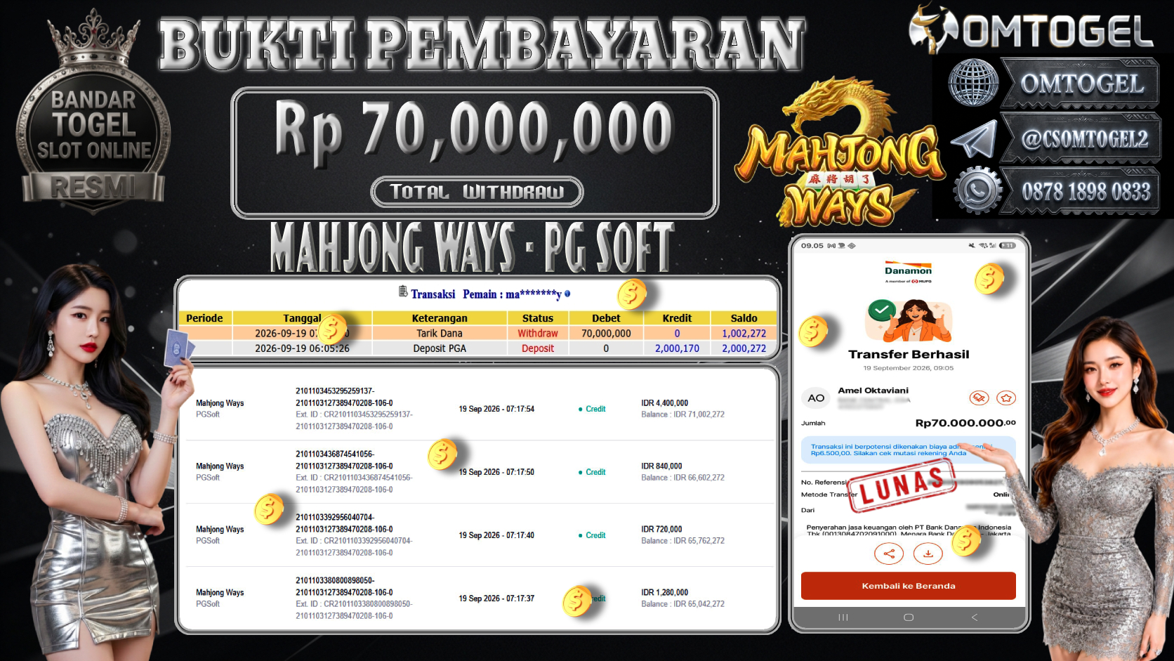 OMTOGEL JACKPOT PG SOFT MAHJONG WAYS Rp.70,000,000,- DIBAYAR LUNAS