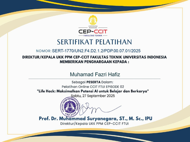 Sertifikat Pelatihan Series Episode 02 CCIT FTUI