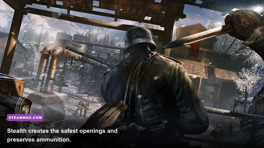 Enemy Front stealth gameplay with a soldier infiltrating a Nazi position