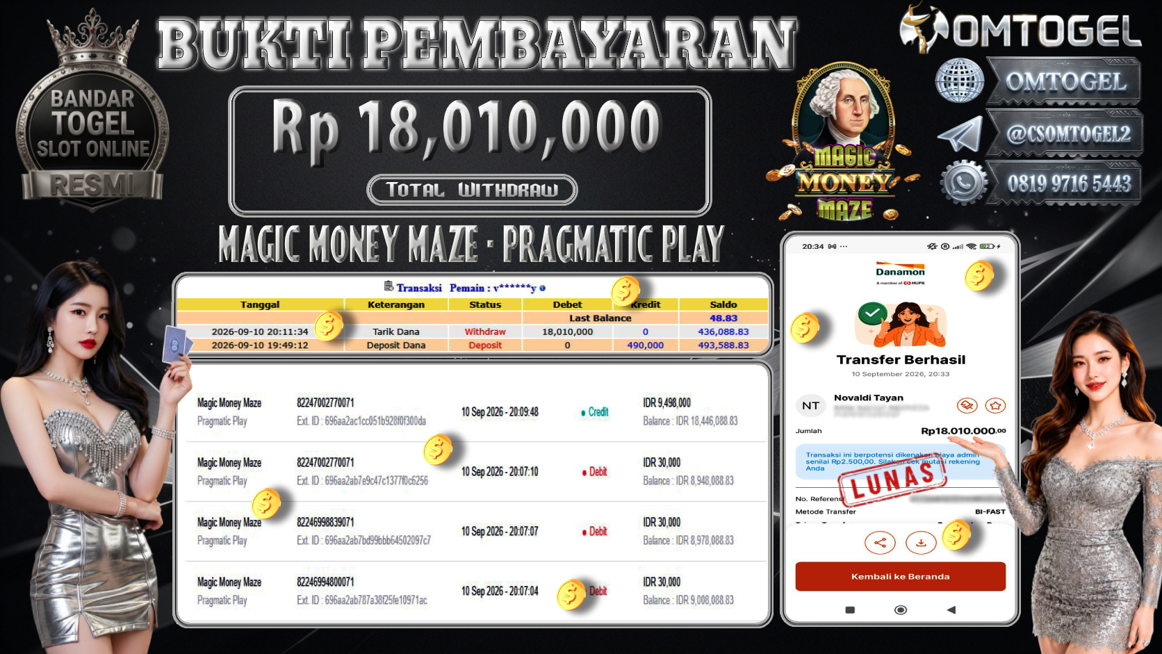 OMTOGEL JACKPOT PRAGMATIC PLAY MAGIC MONEY MAZE Rp.18,010,000,- DIBAYAR LUNAS
