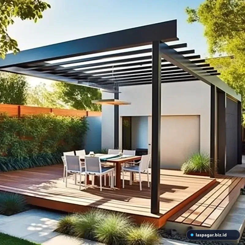 pergola taman besi hollow galvanis minimalis untuk halaman rumah yang kuat dan estetik
