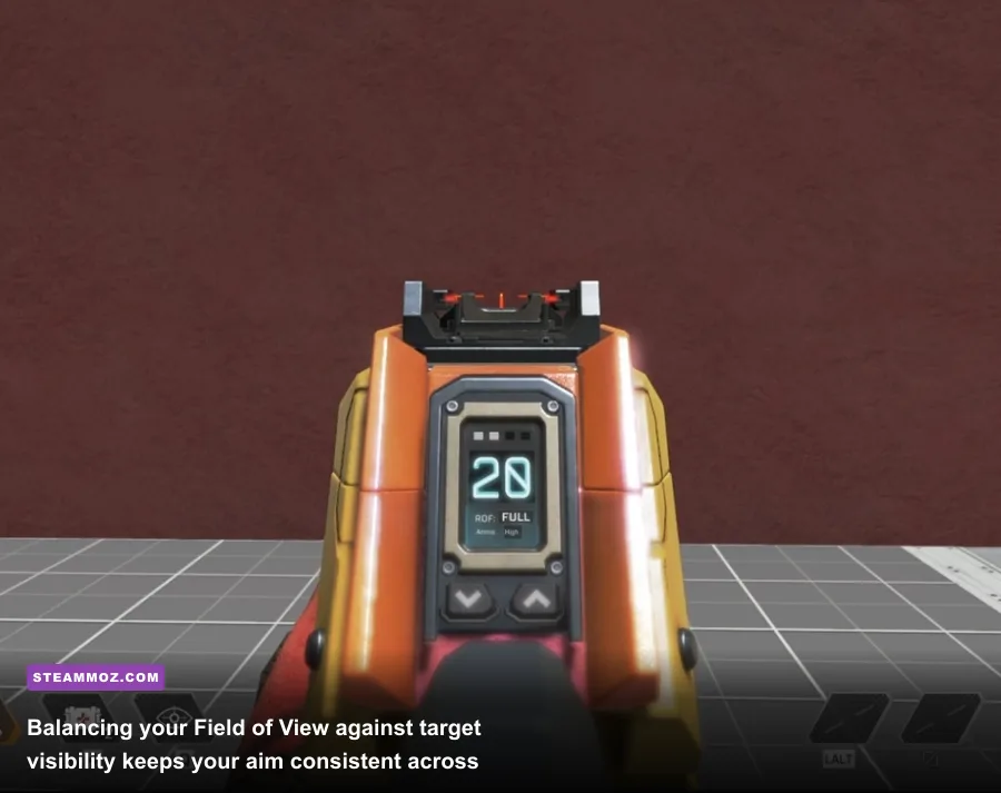 First-person combat sight alignment in Apex Legends testing field of view scaling