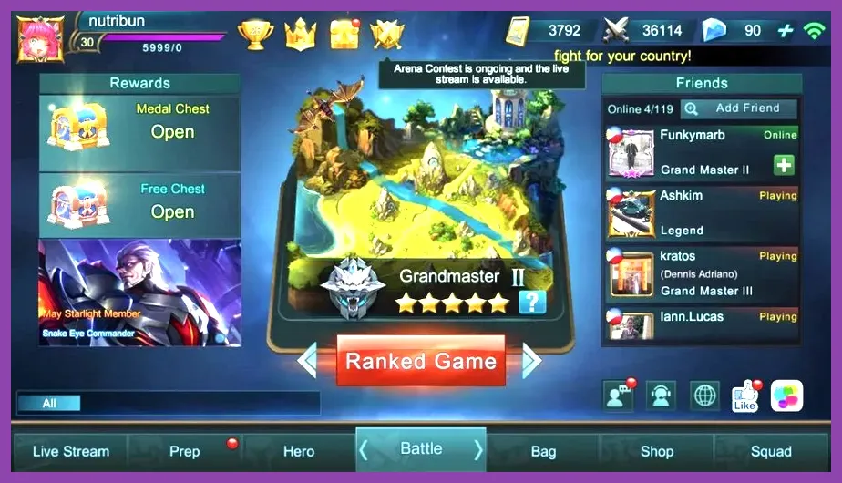 Mobile Legends Bang Bang Battle Points reward screen after completing a match