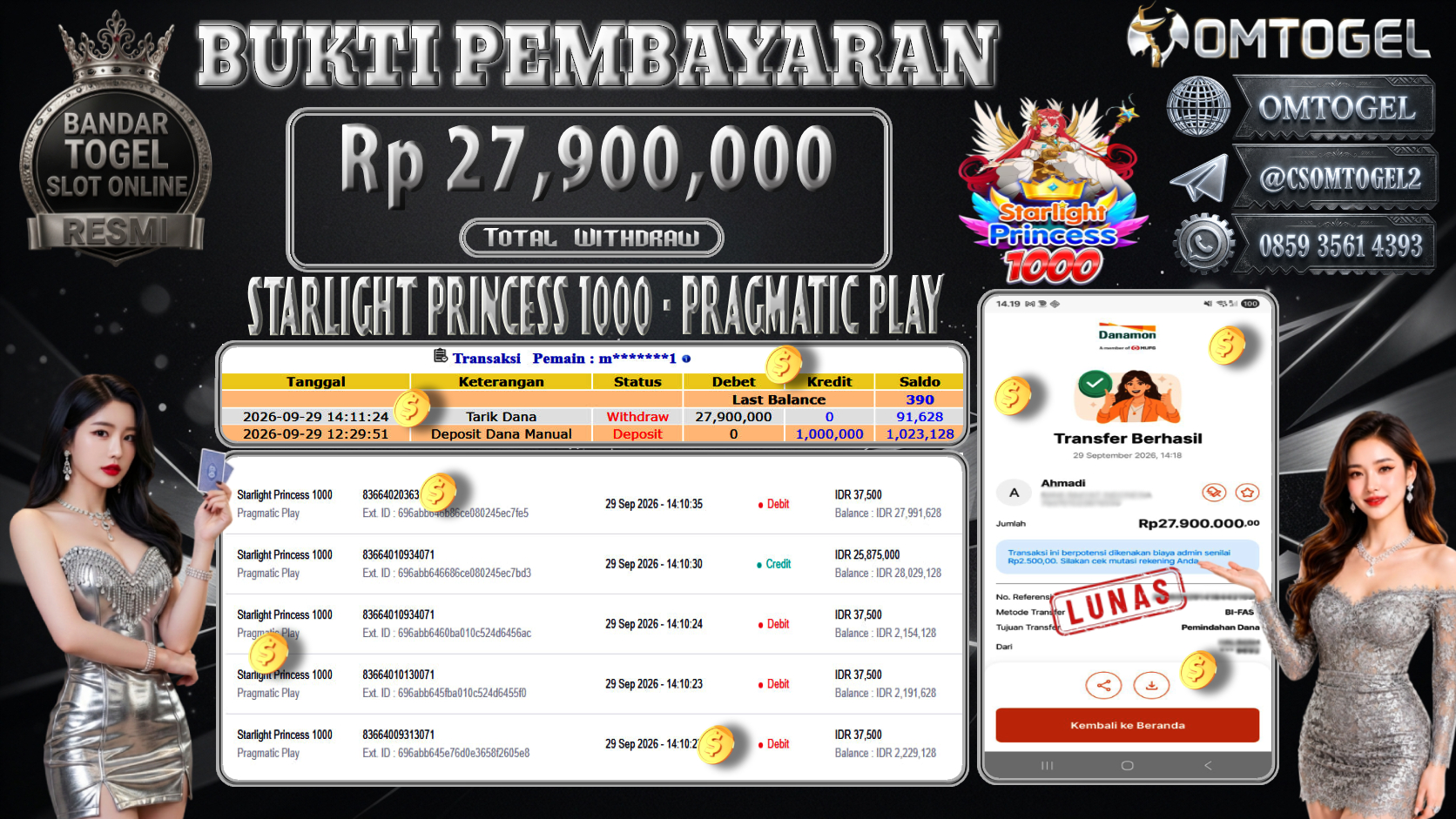 OMTOGEL JACKPOT PRAGMATIC PLAY STARLIGHT PRINCESS 1000 Rp.27,900,000,- DIBAYAR LUNAS