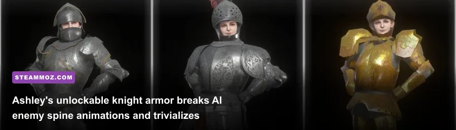 Ashley Graham walking through the Castle wearing full indestructible knight armor