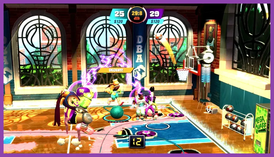 Dunk Lords character using a special ability during an arcade basketball match