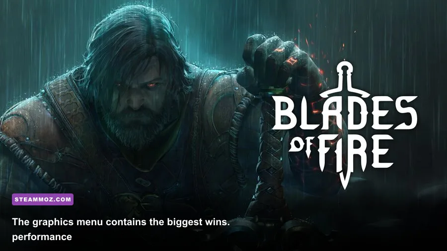Blades of Fire PC graphics settings menu with resolution and quality options