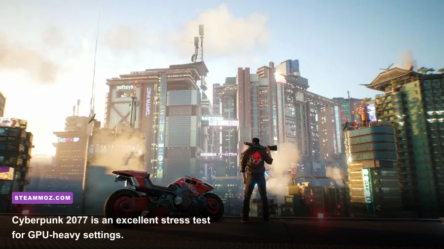 Cyberpunk 2077 Night City running on an optimized prebuilt gaming PC