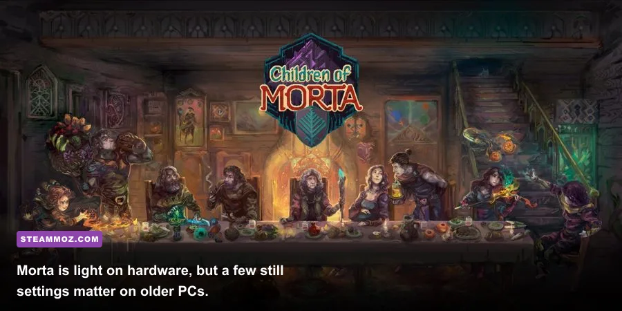 Children of Morta running on PC at 1080p with pixel art graphics