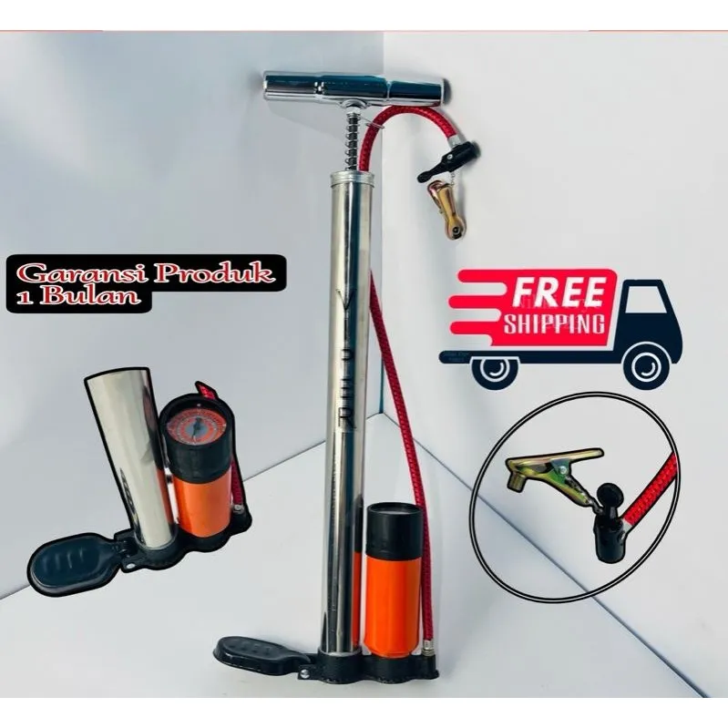 Pompa Angin VIPER YSK Chrome – Kompresor Manual Ban Sepeda Motor Mobil + Meter Tekanan