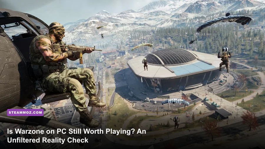 Intense squad gunfight in Call of Duty Warzone on PC featuring modern tactical operators