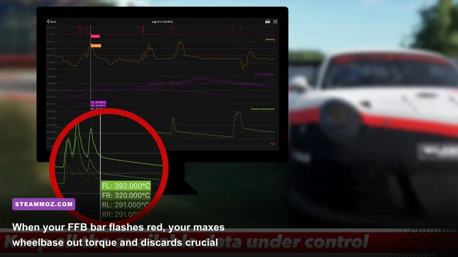 Assetto Corsa Competizione FFB clipping indicator bar highlighted in red
