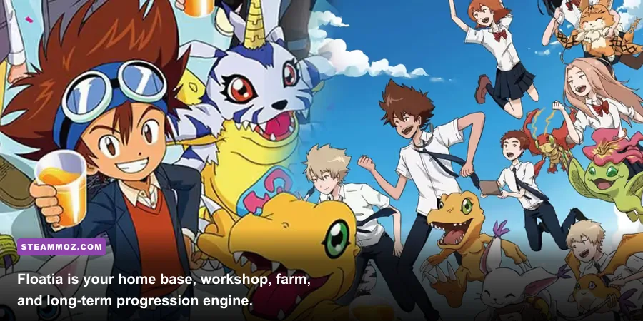 Floatia city in Digimon World Next Order with partner Digimon