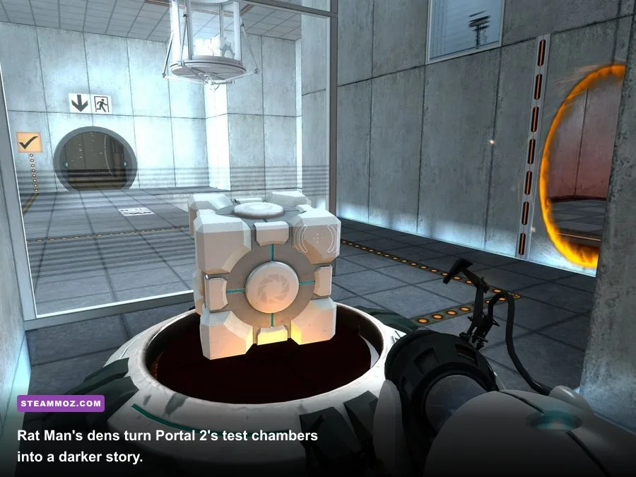 A hidden Rat Man den filled with graffiti and supplies in Portal 2