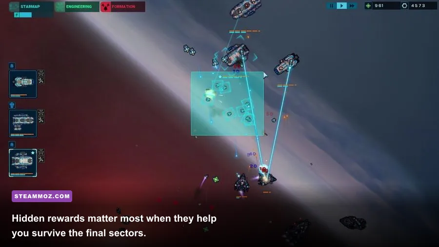 Battlevoid Harbinger player fleet engaging a large enemy force in a late sector