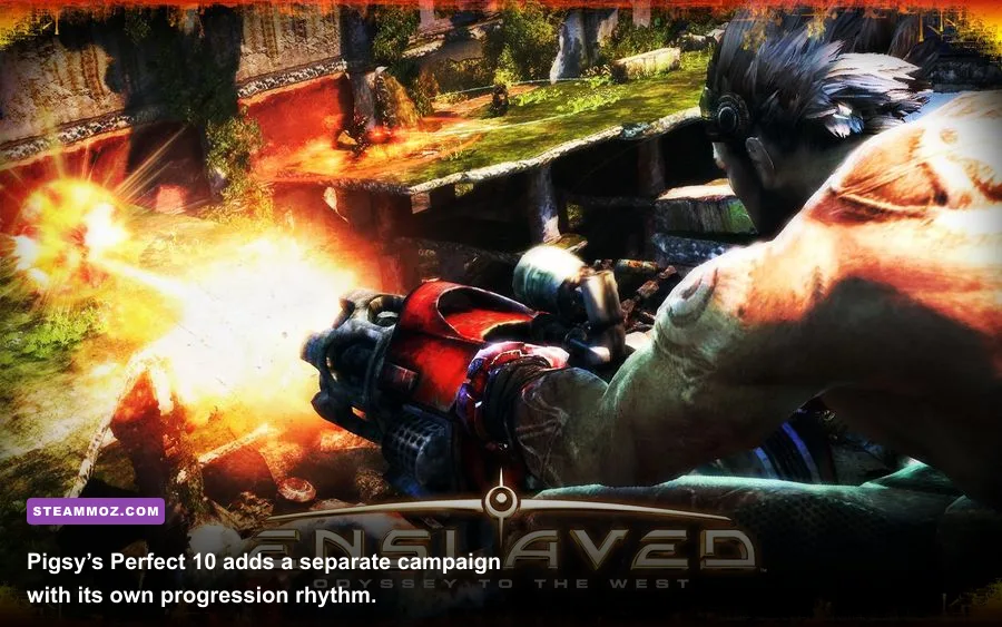 Pigsy exploring the scrapyard in the Pigsy's Perfect 10 DLC