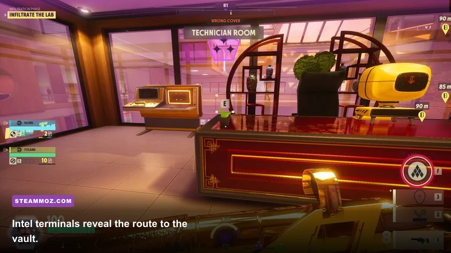 Deceive Inc. agent hacking an objective terminal near a vault