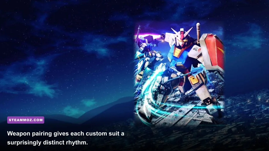 Gundam Breaker 4 custom Gundam using melee and ranged weapons in combat