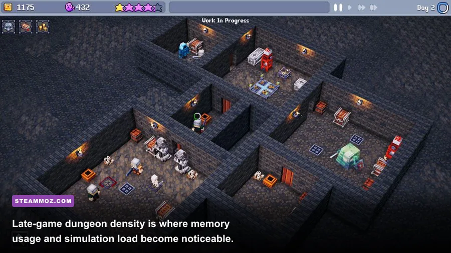 Large Dungeon Tycoon base filled with rooms, monsters, decorations, and corridors