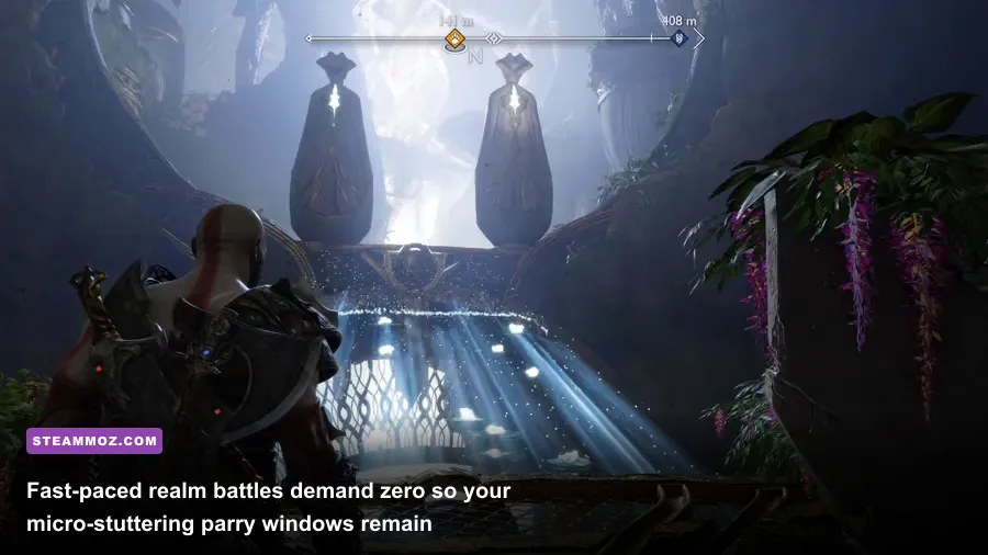 Boss fight inside the Light Temple of Alfheim in God of War Ragnarok