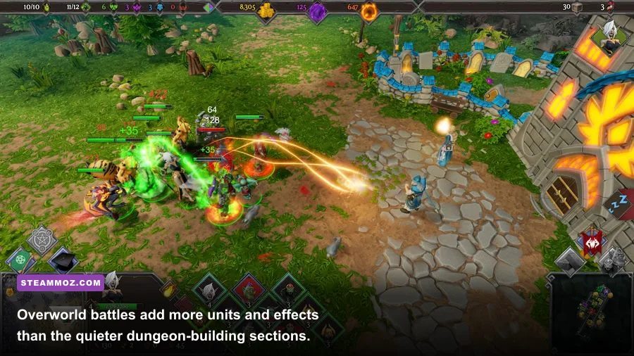Dungeons 3 overworld real-time strategy battle with creatures attacking heroes