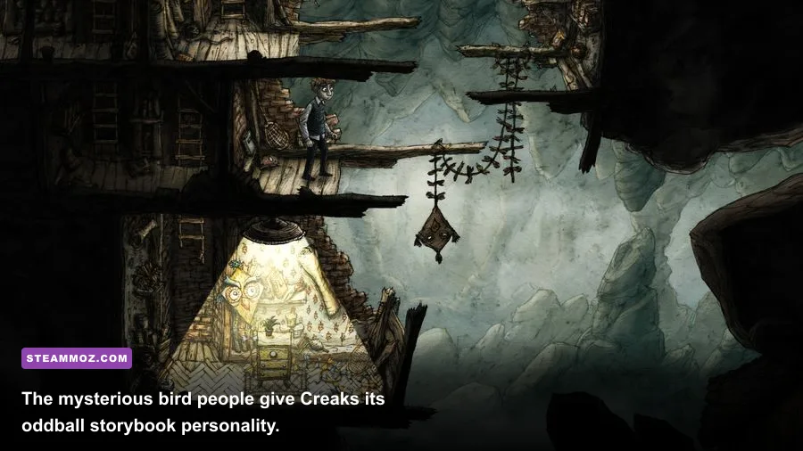 Creaks bird people characters exploring the underground world