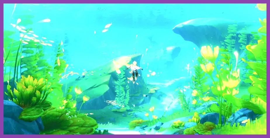Genshin Impact character swimming underwater in Fontaine