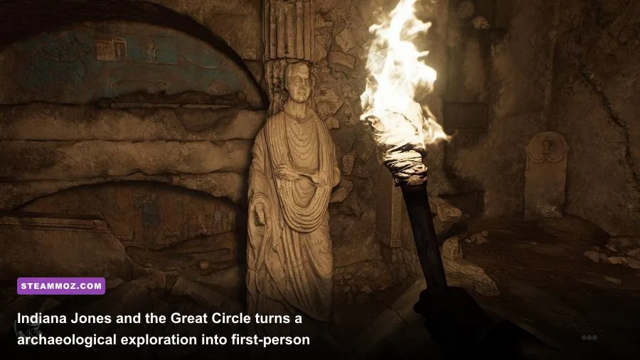 Indiana Jones and the Great Circle exploring a Vatican tomb