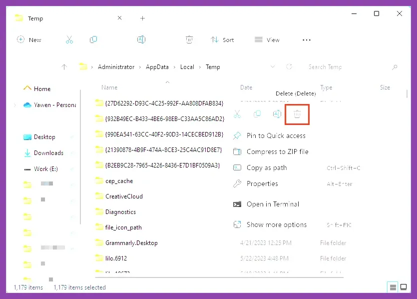 Deleting temp cache files for Diablo 4 in Windows AppData folder
