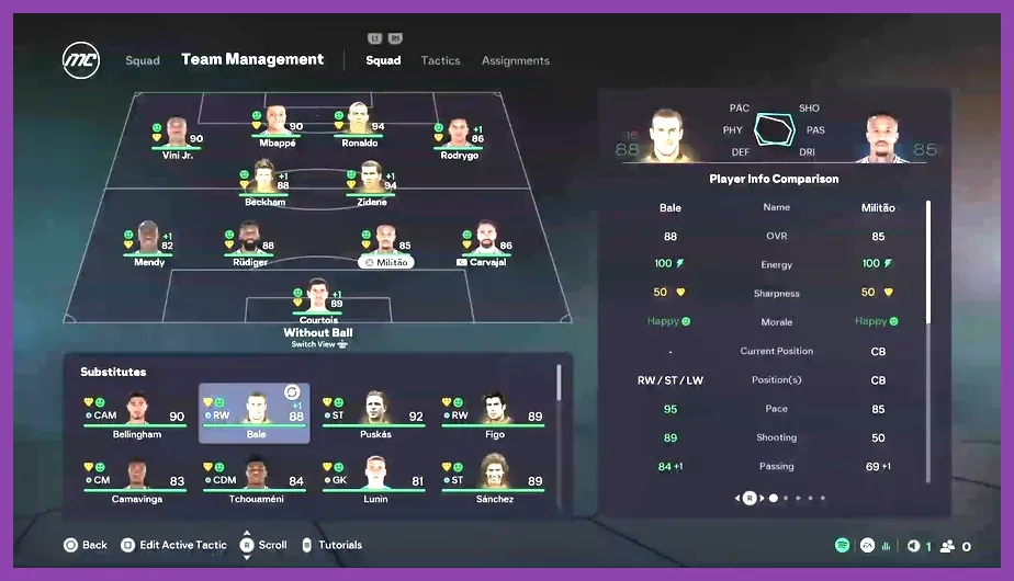 eFootball 2026 dream team squad management screen