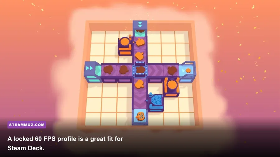 Freshly Frosted running on Steam Deck with colorful conveyor belt puzzle