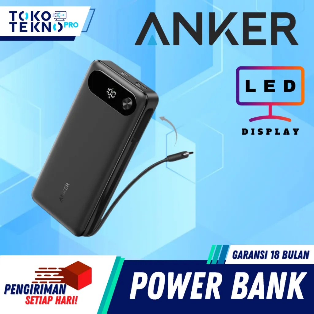 Anker Powerbank Travel Essential Portable Charger 20,000mAh with Built-in USB-C Cable 87W Fast Charging