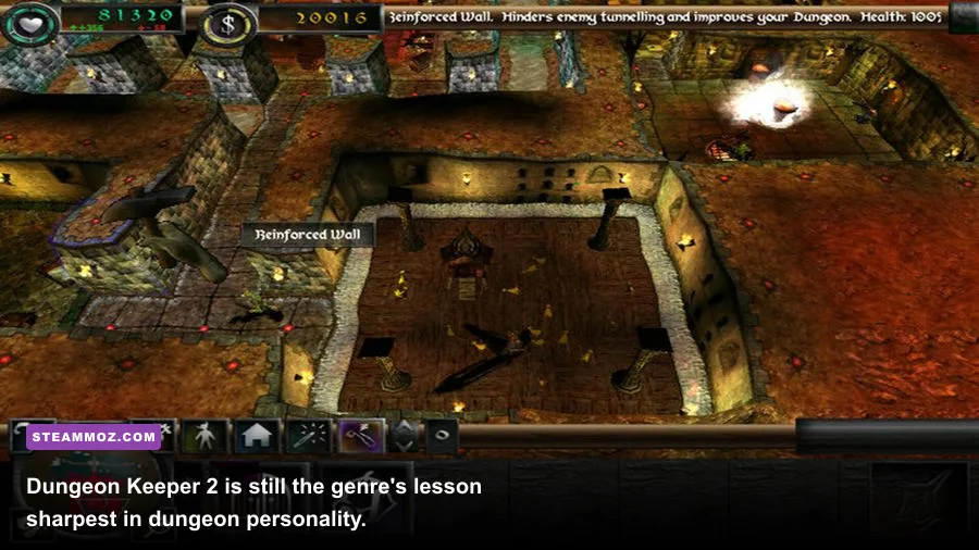 Dungeon Keeper 2 underground dungeon with creatures rooms and hostile heroes