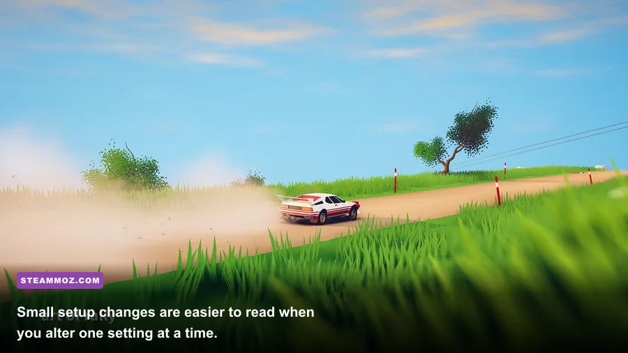 Art of Rally tuning menu showing suspension and differential setup options