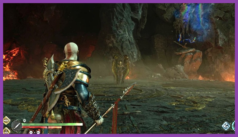 Kratos wearing the glowing Berserker Armor set in God of War Ragnarok endgame combat