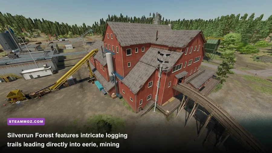 Abandoned wooden mining structure deep within Silverrun Forest in Farming Simulator 22