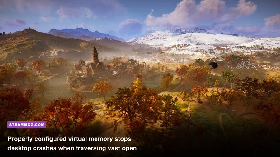 Scenic view of Anglo-Saxon England rolling hills in Assassin's Creed Valhalla