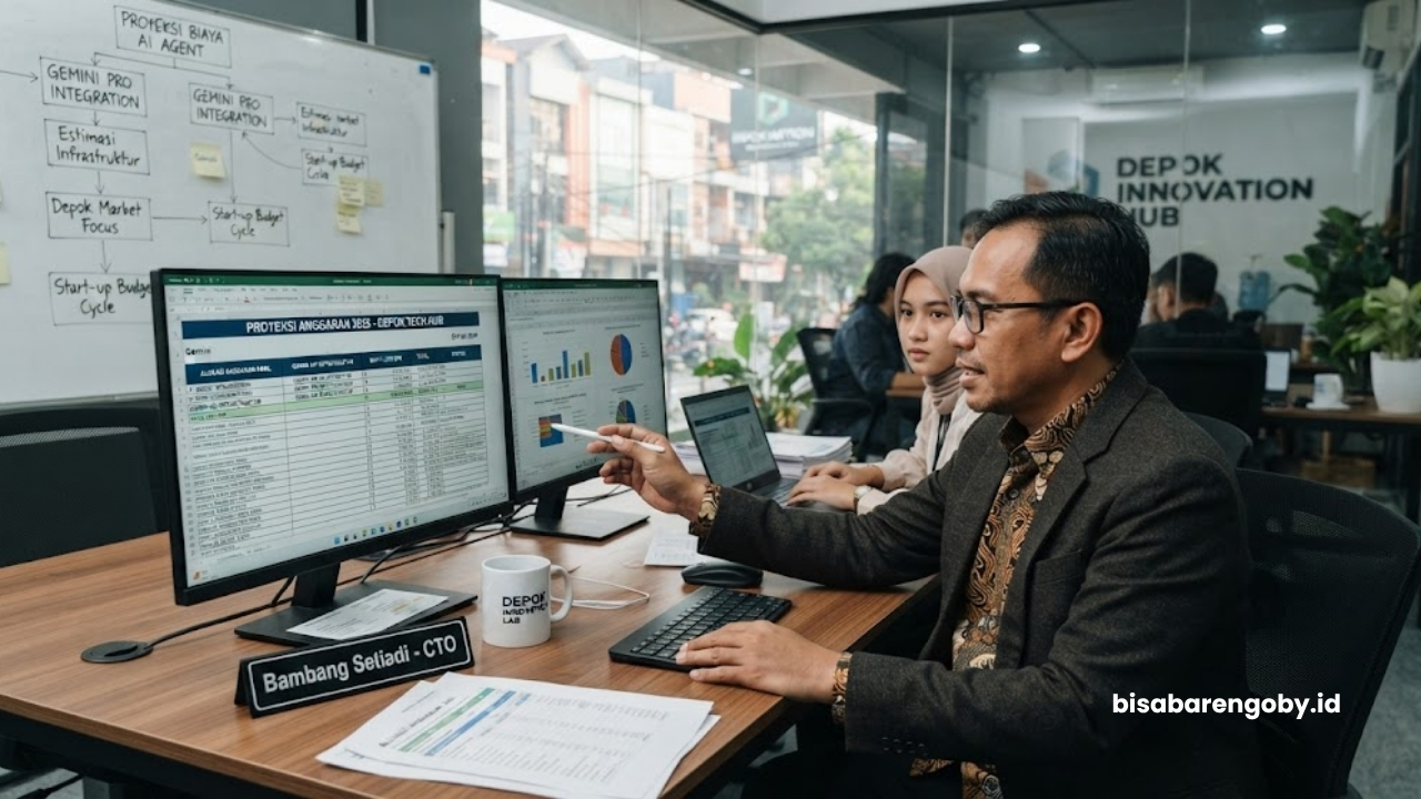 Chief Technology Officer memproyeksikan alokasi anggaran sebelum menghitung biaya AI Agent untuk startup di Depok berbasis Gemini