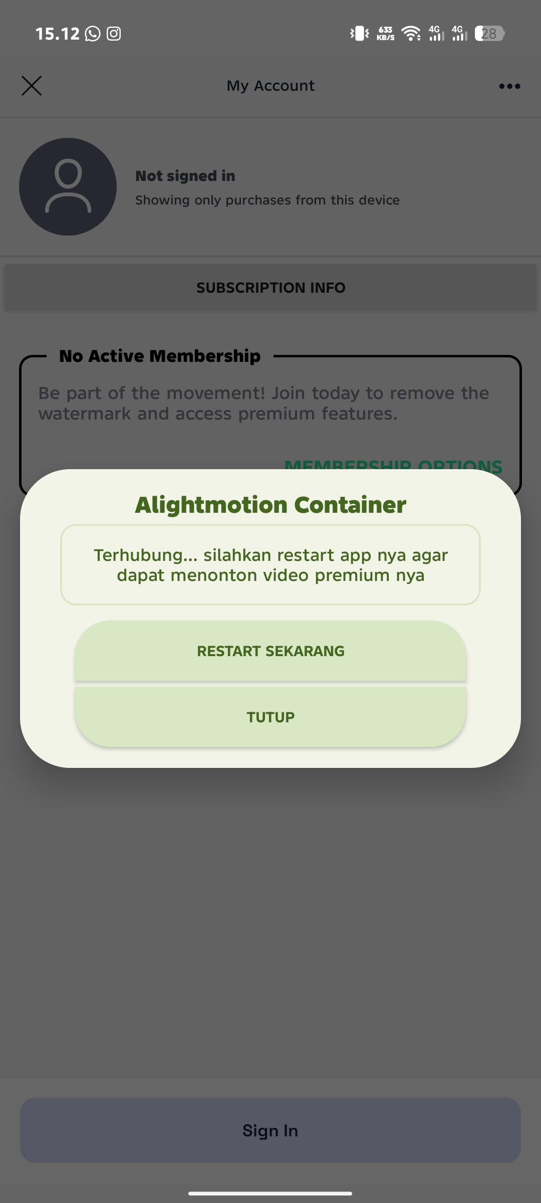 Restart Aplikasi