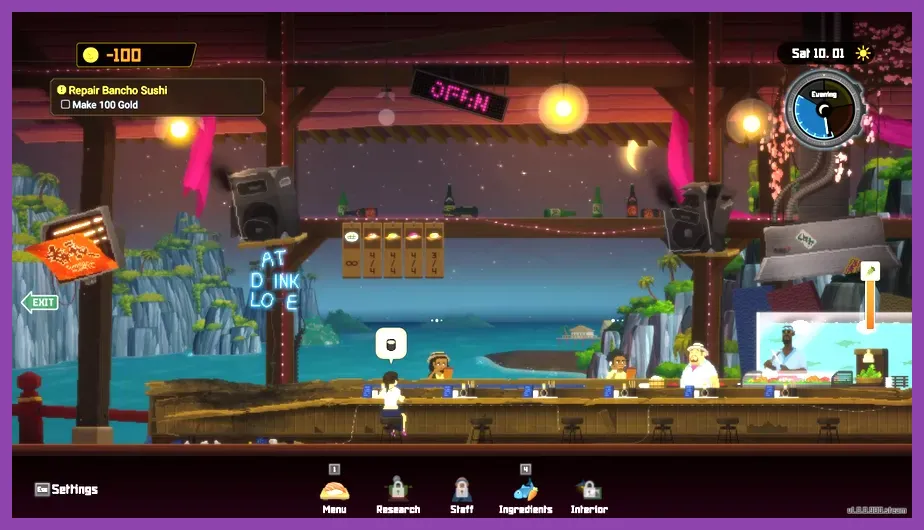 Bancho Sushi restaurant service phase in Dave the Diver