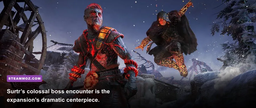 Odin fighting Surtr during the Dawn of Ragnarok boss battle