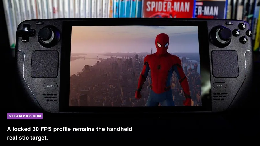 Marvel's Spider-Man Remastered running on Steam Deck in New York City