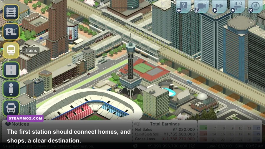 A-Train All Aboard Tourism beginner station layout connecting attractions and neighborhoods