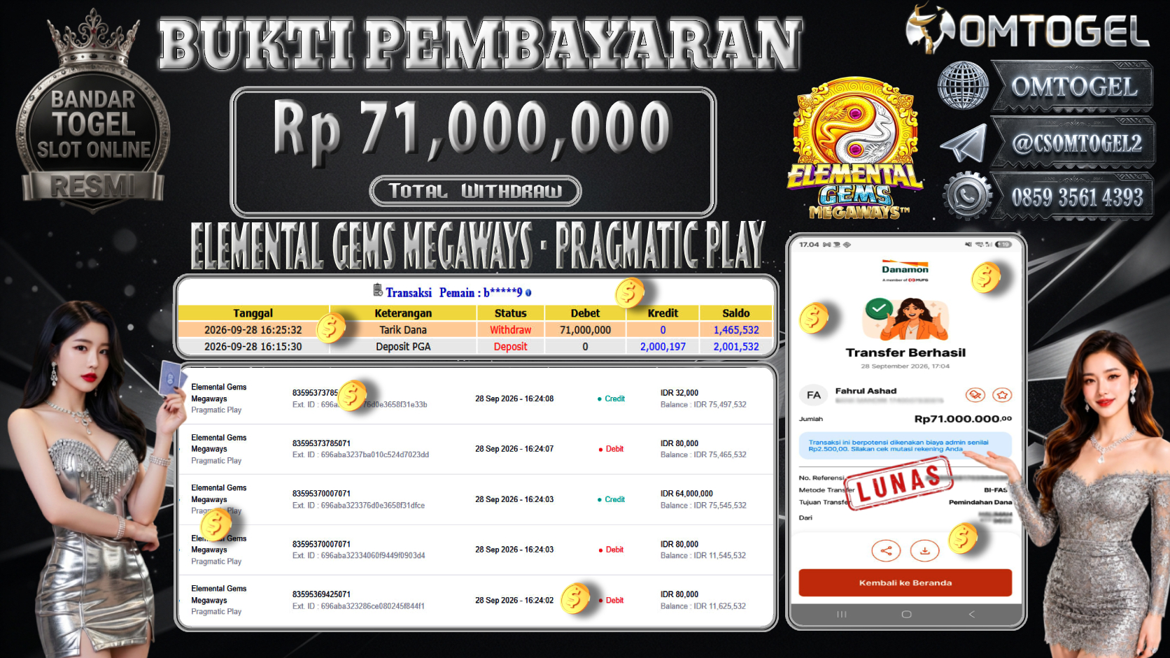 OMTOGEL JACKPOT PRAGMATIC PLAY ELEMENTAL GEMS MEGAWAYS Rp.71,000,000,- DIBAYAR LUNAS