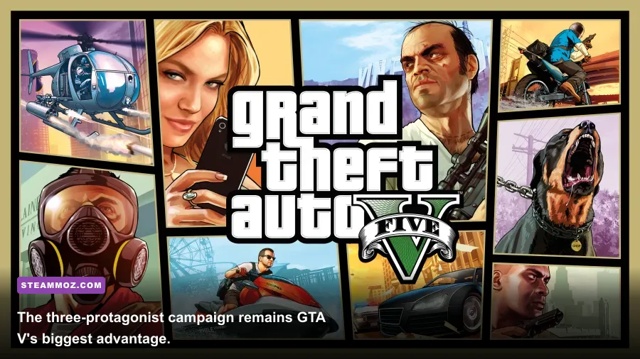 Franklin Michael and Trevor together during a Grand Theft Auto V story mission
