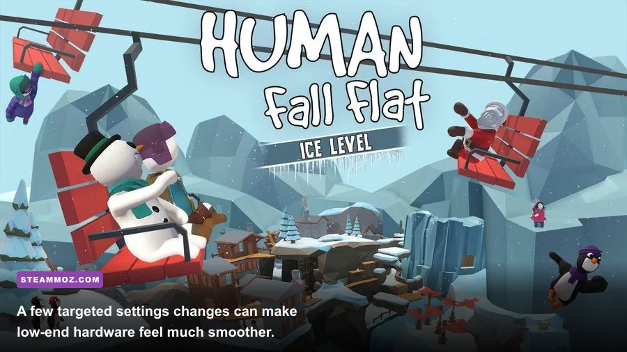 Human Fall Flat PC graphics settings menu with resolution and quality options