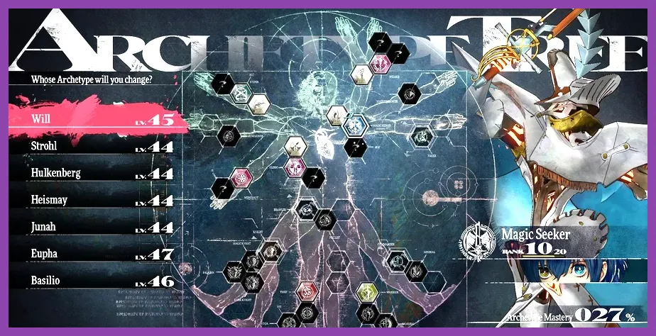 Character archetype progression tree in Metaphor ReFantazio