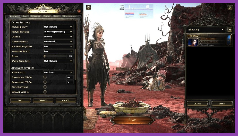 Path of Exile 2 in-game graphics settings menu showcasing resolution and display options