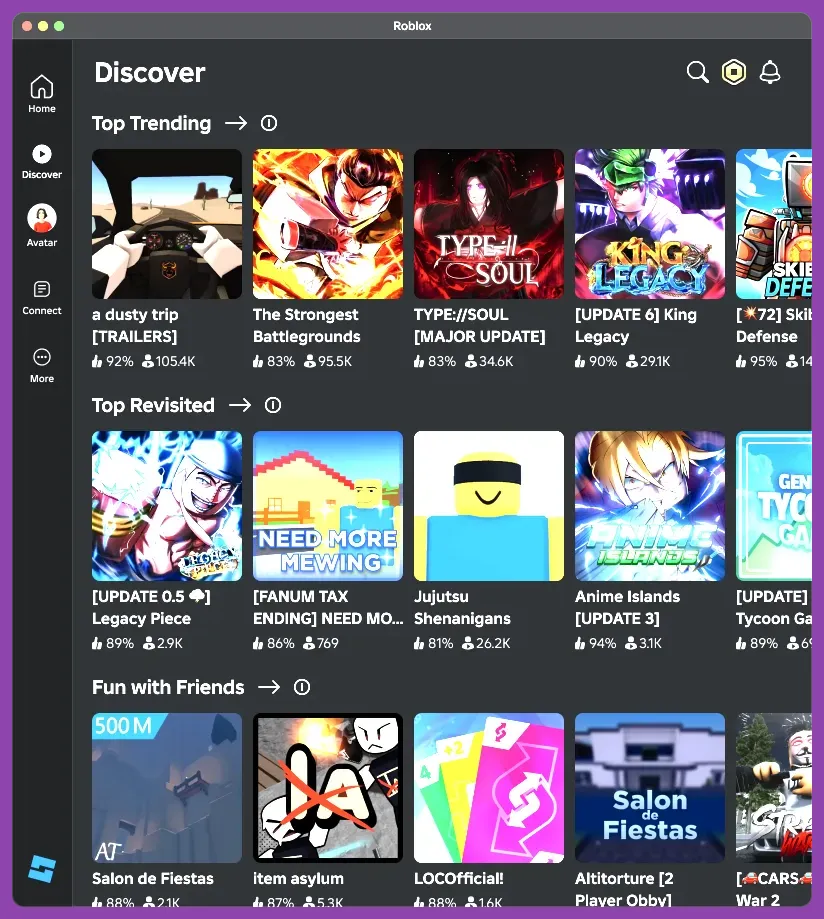 Roblox main page discovery catalog