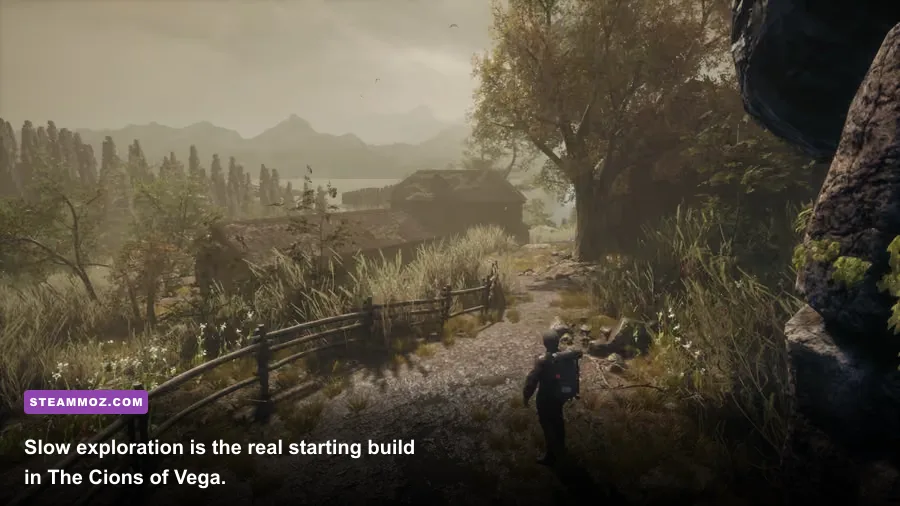 The Cions of Vega protagonist exploring a forest path